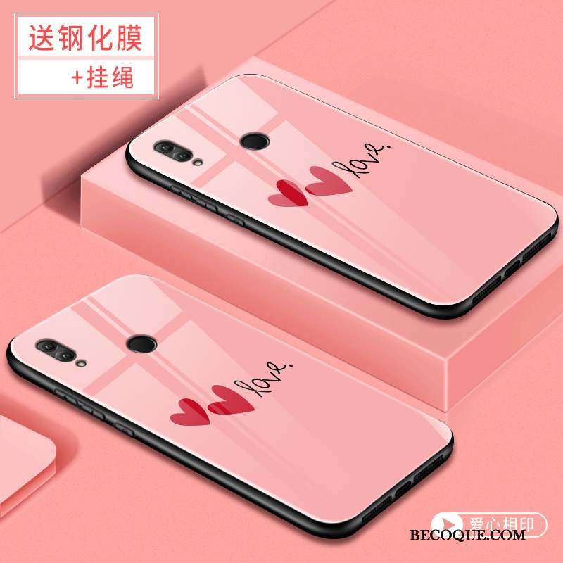 Huawei P Smart 2019 Coque Tendance Protection Net Rouge Verre Dessin Animé Rose