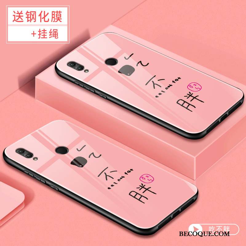 Huawei P Smart 2019 Coque Tendance Protection Net Rouge Verre Dessin Animé Rose