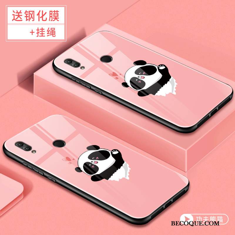 Huawei P Smart 2019 Coque Tendance Protection Net Rouge Verre Dessin Animé Rose