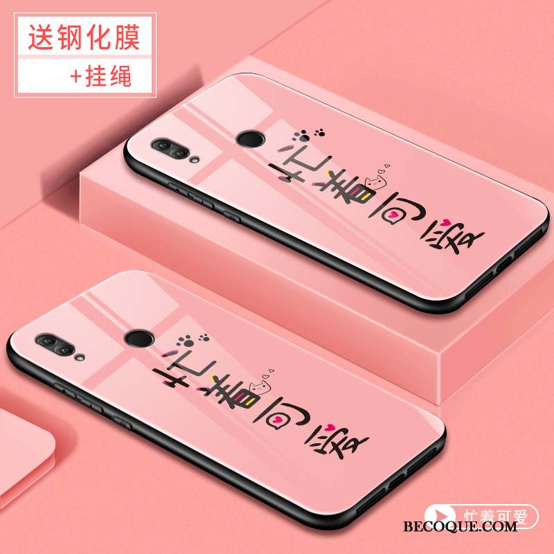 Huawei P Smart 2019 Coque Tendance Protection Net Rouge Verre Dessin Animé Rose