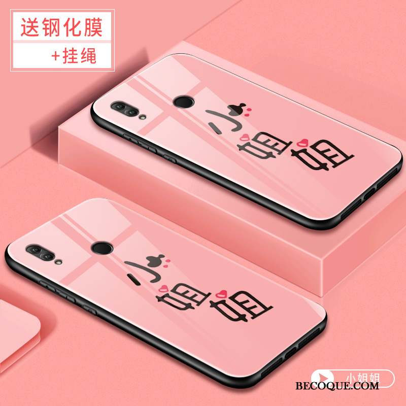 Huawei P Smart 2019 Coque Tendance Protection Net Rouge Verre Dessin Animé Rose