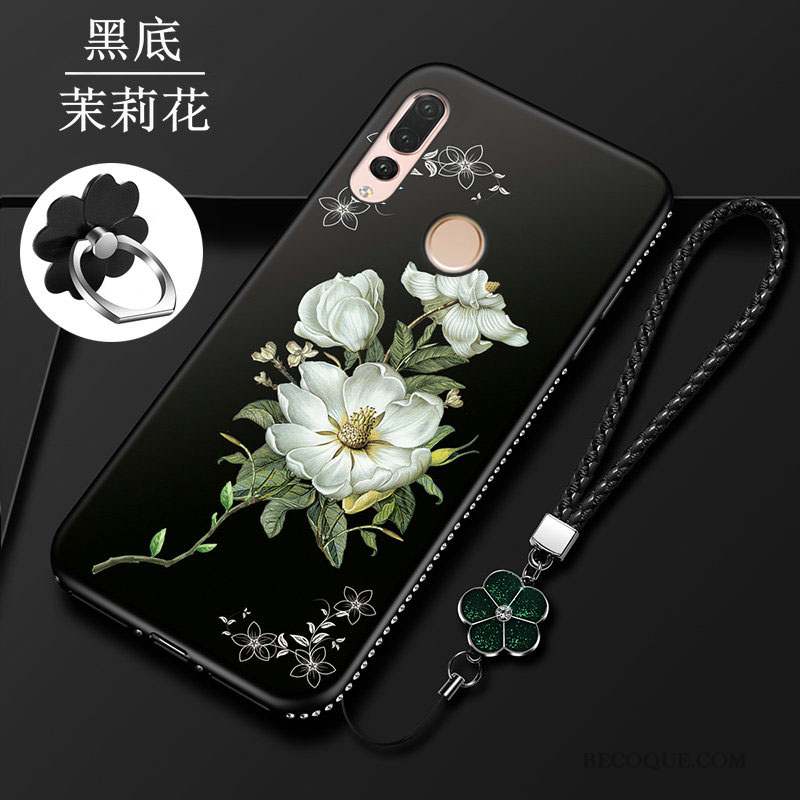 Huawei P Smart+ 2019 Silicone Noir Nouveau Protection Coque De Téléphone Fleur