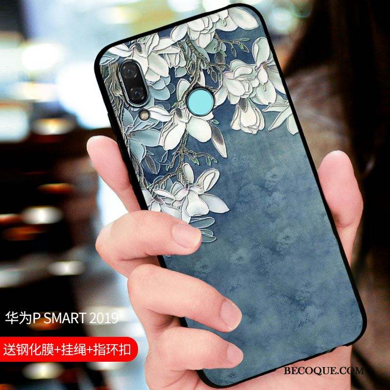 Huawei P Smart 2019 Tout Compris Bleu Étui Délavé En Daim Coque De Téléphone Personnalisé