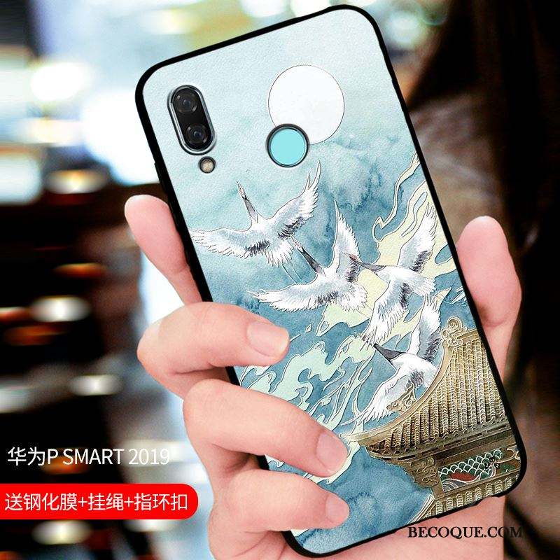 Huawei P Smart 2019 Tout Compris Bleu Étui Délavé En Daim Coque De Téléphone Personnalisé