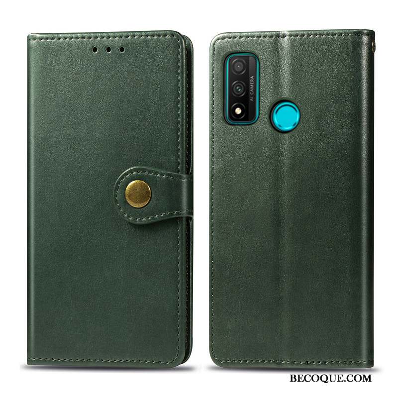 Huawei P Smart 2020 Coque Ornements Suspendus Vert Similicuir Étui Couleur Unie Business