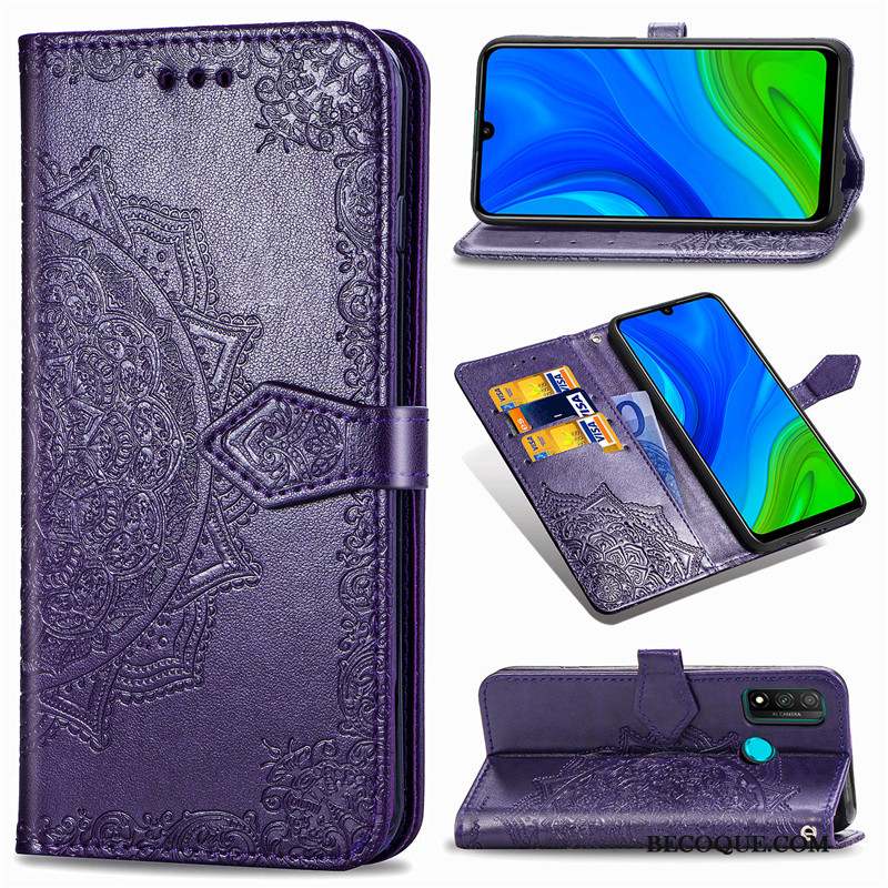 Huawei P Smart 2020 Coque Similicuir Protection Étui Noir Couleur Unie Gaufrage