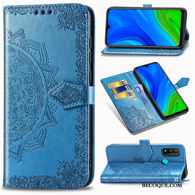 Huawei P Smart 2020 Coque Similicuir Protection Étui Noir Couleur Unie Gaufrage