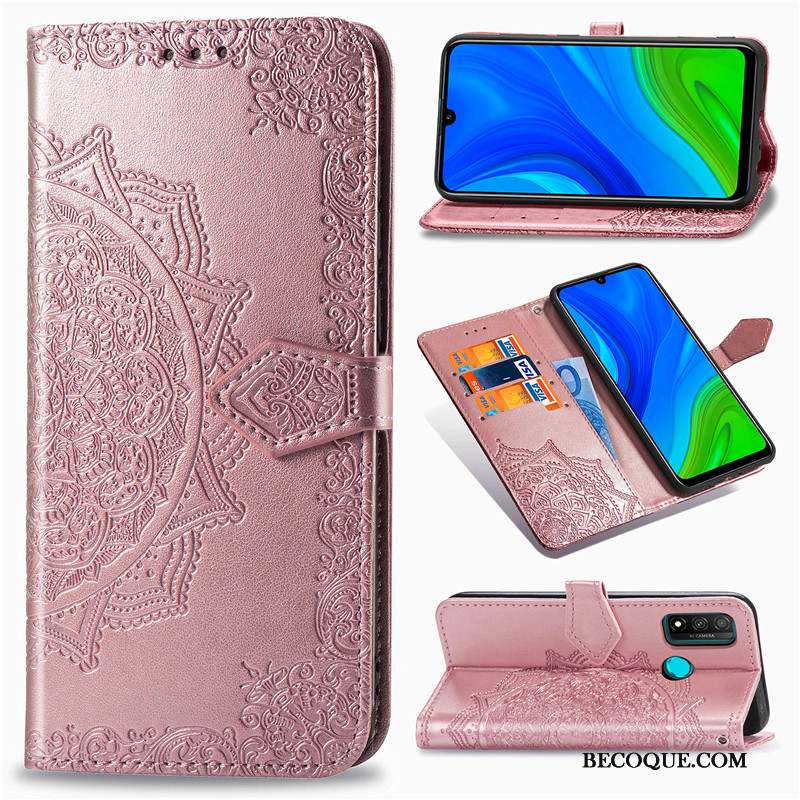 Huawei P Smart 2020 Coque Similicuir Protection Étui Noir Couleur Unie Gaufrage