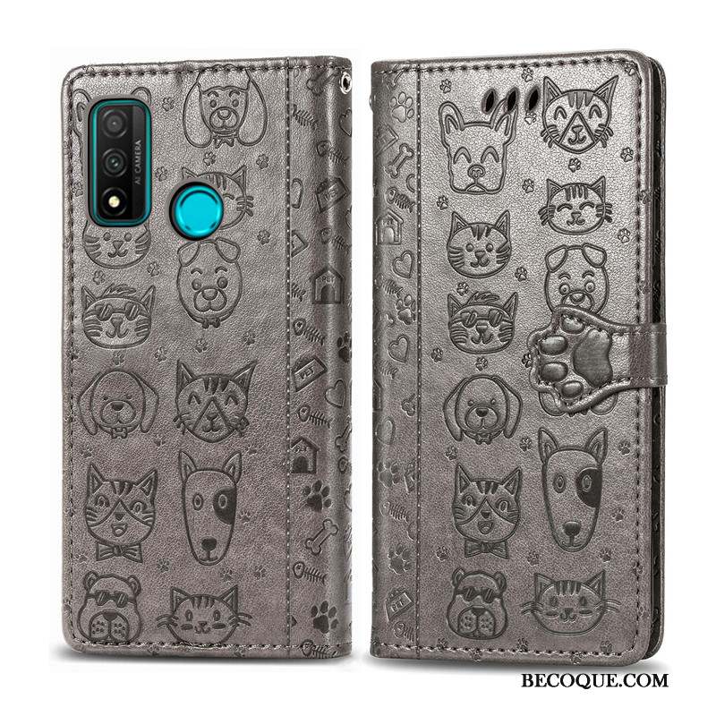 Huawei P Smart 2020 Gaufrage Chat Coque De Téléphone Étui Protection Étui En Cuir