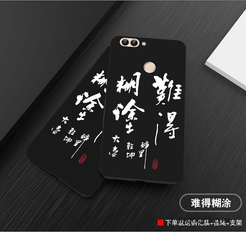 Huawei P Smart Coque De Téléphone Personnalité Noir Délavé En Daim Incassable Étui