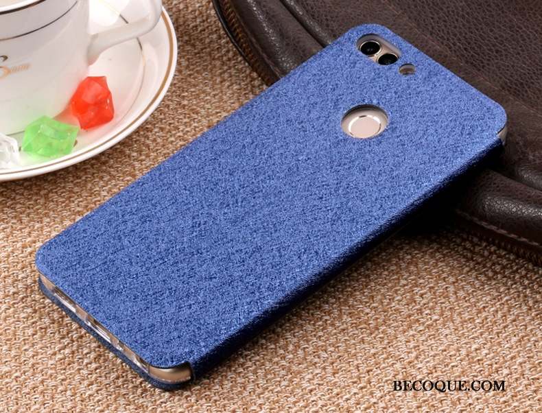 Huawei P Smart Coque Fluide Doux Étui En Cuir Protection Téléphone Portable Bleu Marin Housse