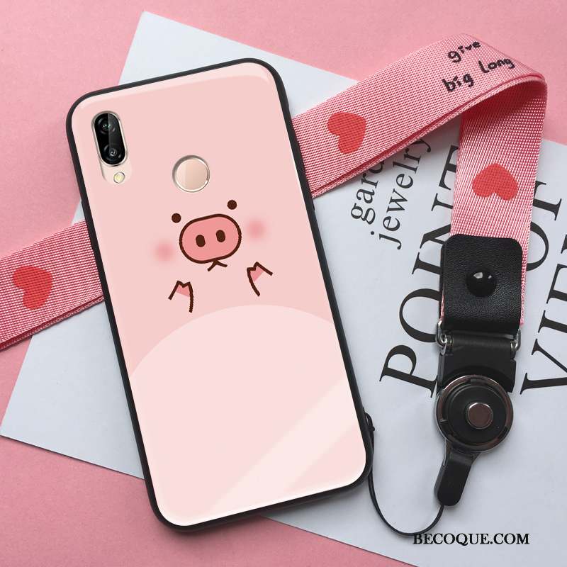 Huawei P Smart+ Coque Rose Étui Incassable Tendance Verre Fluide Doux