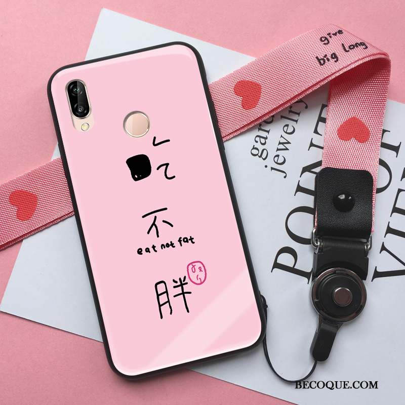 Huawei P Smart+ Coque Rose Étui Incassable Tendance Verre Fluide Doux