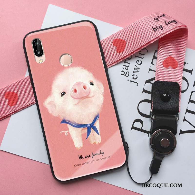 Huawei P Smart+ Coque Rose Étui Incassable Tendance Verre Fluide Doux