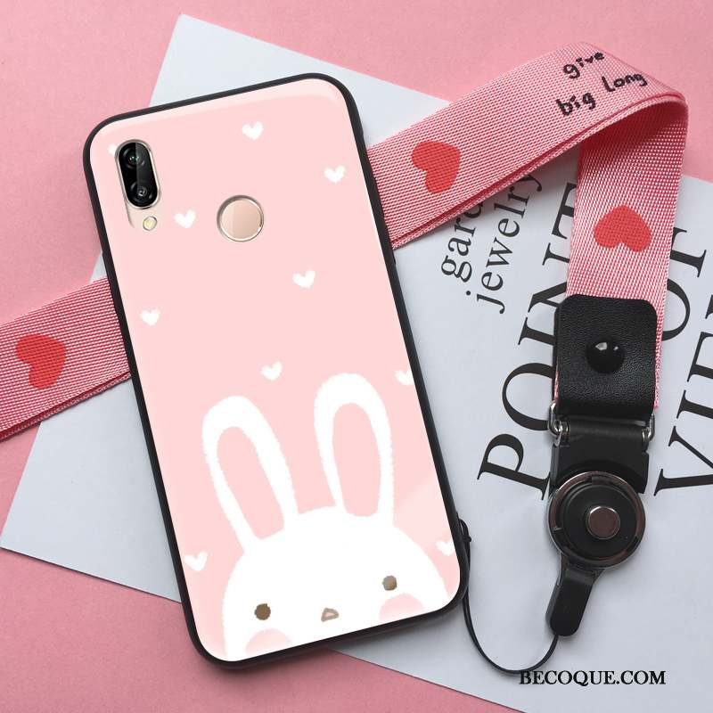 Huawei P Smart+ Coque Rose Étui Incassable Tendance Verre Fluide Doux