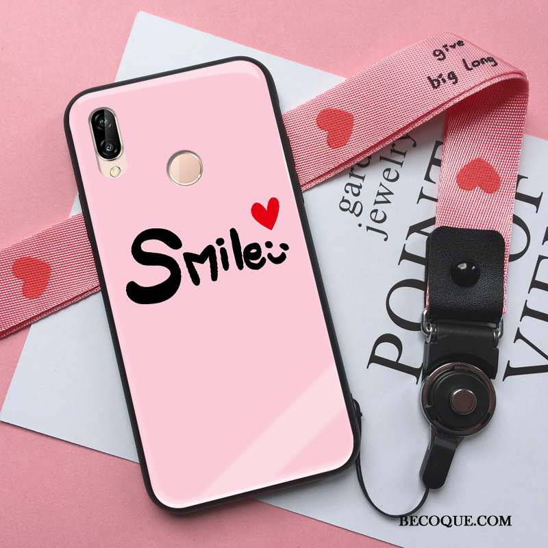 Huawei P Smart+ Coque Rose Étui Incassable Tendance Verre Fluide Doux