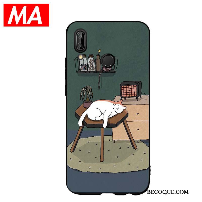 Huawei P Smart+ Coque Vert Fluide Doux Silicone Étui Protection Dessin Animé