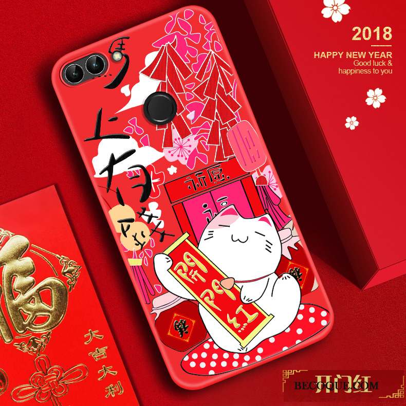 Huawei P Smart Tendance Fluide Doux Coque De Téléphone Rouge Silicone Chat