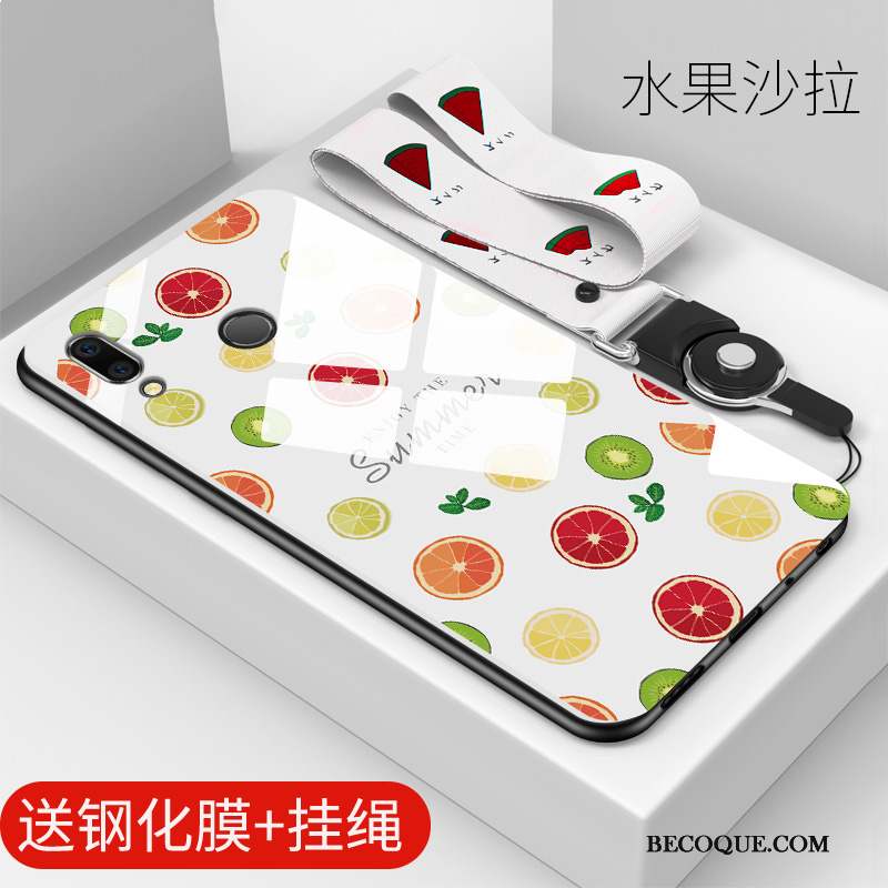 Huawei P Smart+ Téléphone Portable Blanc Créatif Coque De Téléphone Verre Trempé Silicone