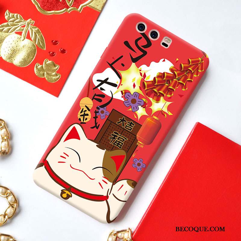 Huawei P10 Coque De Téléphone Incassable Rouge Richesse Chat Tout Compris