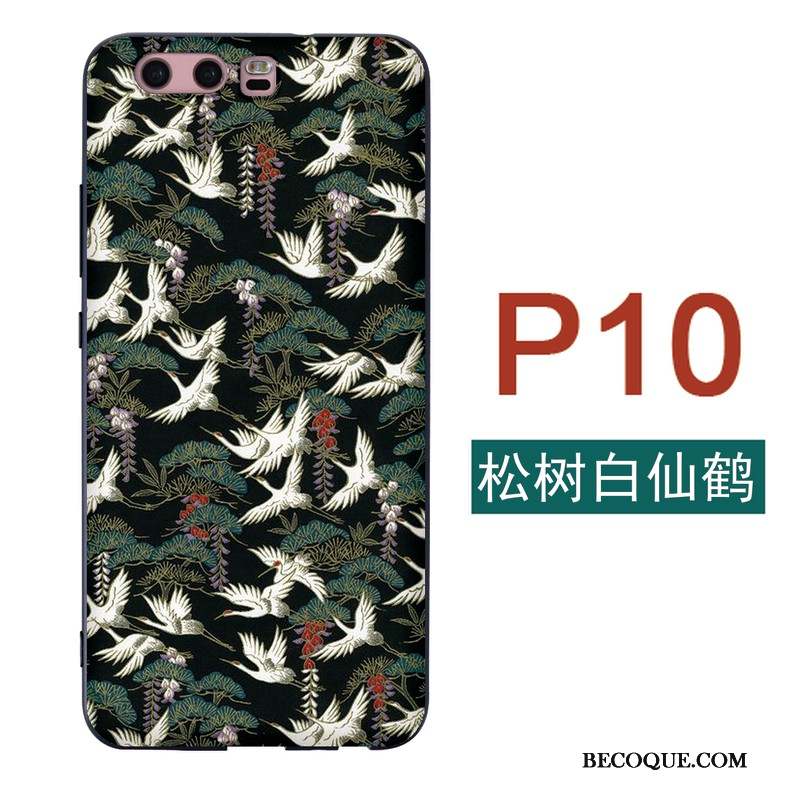 Huawei P10 Coque Japonais Silicone Fluide Doux Étui Chat Grue