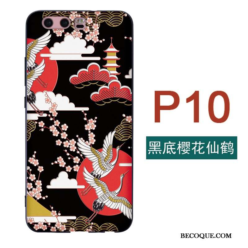 Huawei P10 Coque Japonais Silicone Fluide Doux Étui Chat Grue