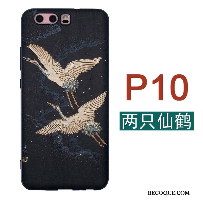 Huawei P10 Coque Japonais Silicone Fluide Doux Étui Chat Grue
