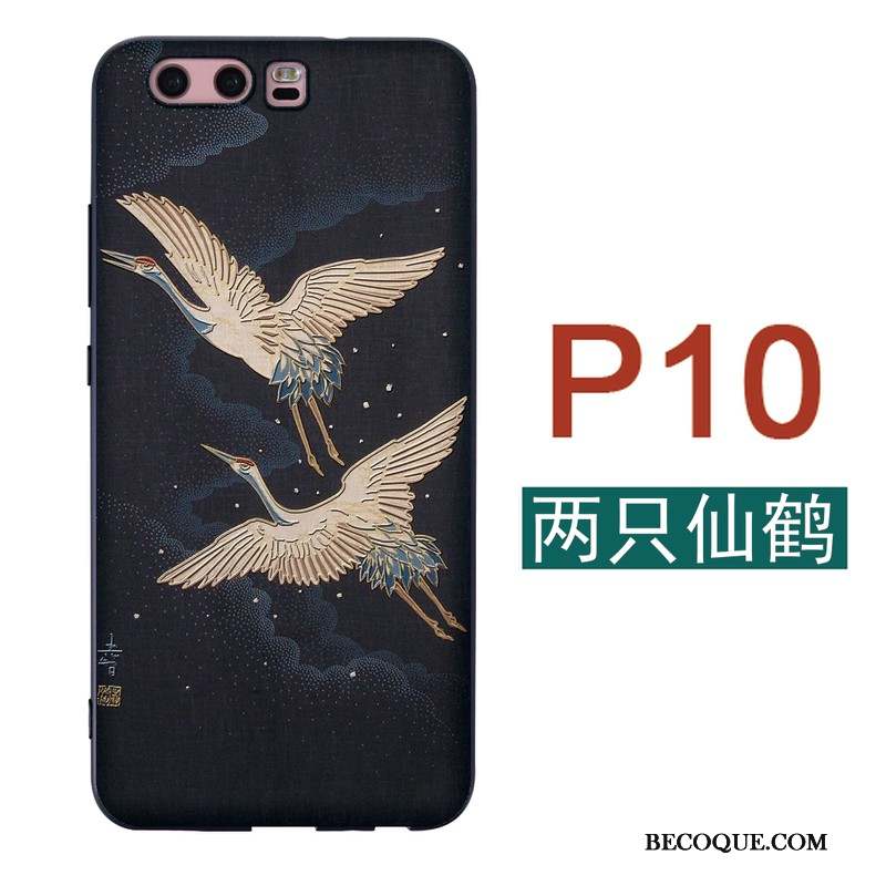 Huawei P10 Coque Japonais Silicone Fluide Doux Étui Chat Grue