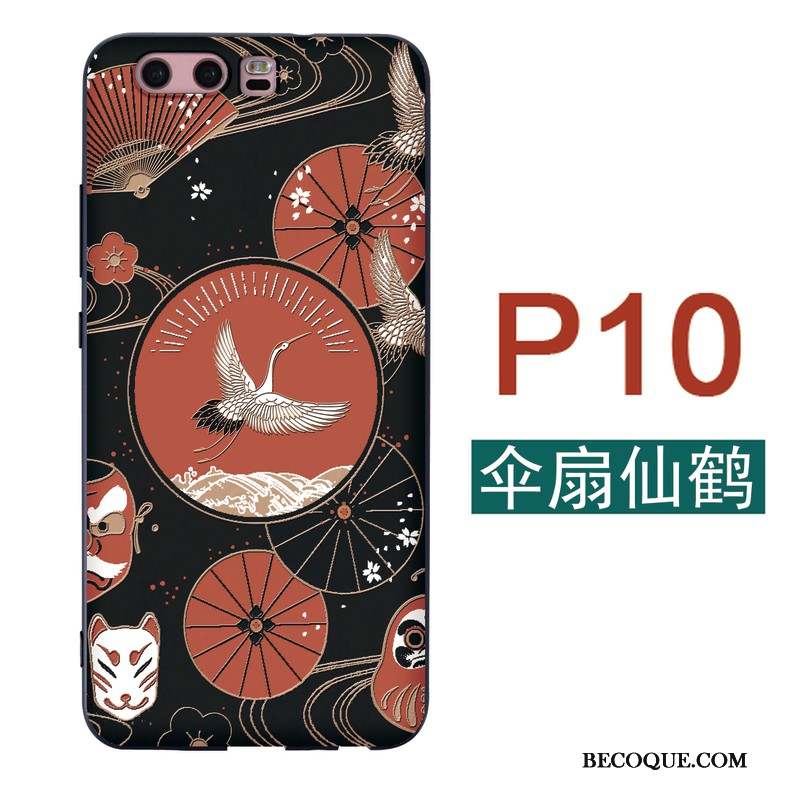 Huawei P10 Coque Japonais Silicone Fluide Doux Étui Chat Grue