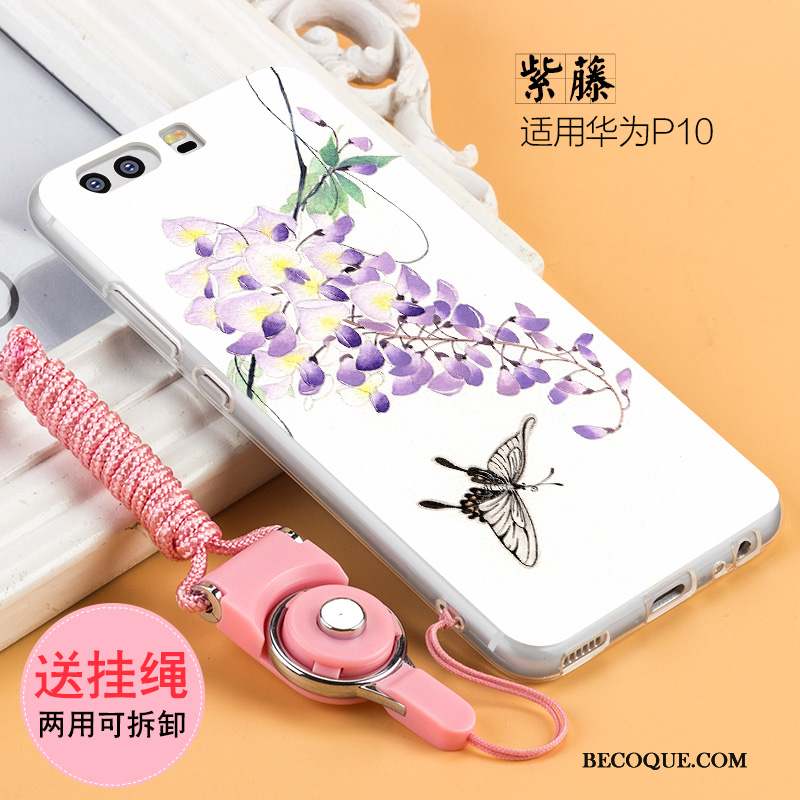 Huawei P10 Coque Personnalité Incassable Blanc Créatif Gaufrage Fluide Doux