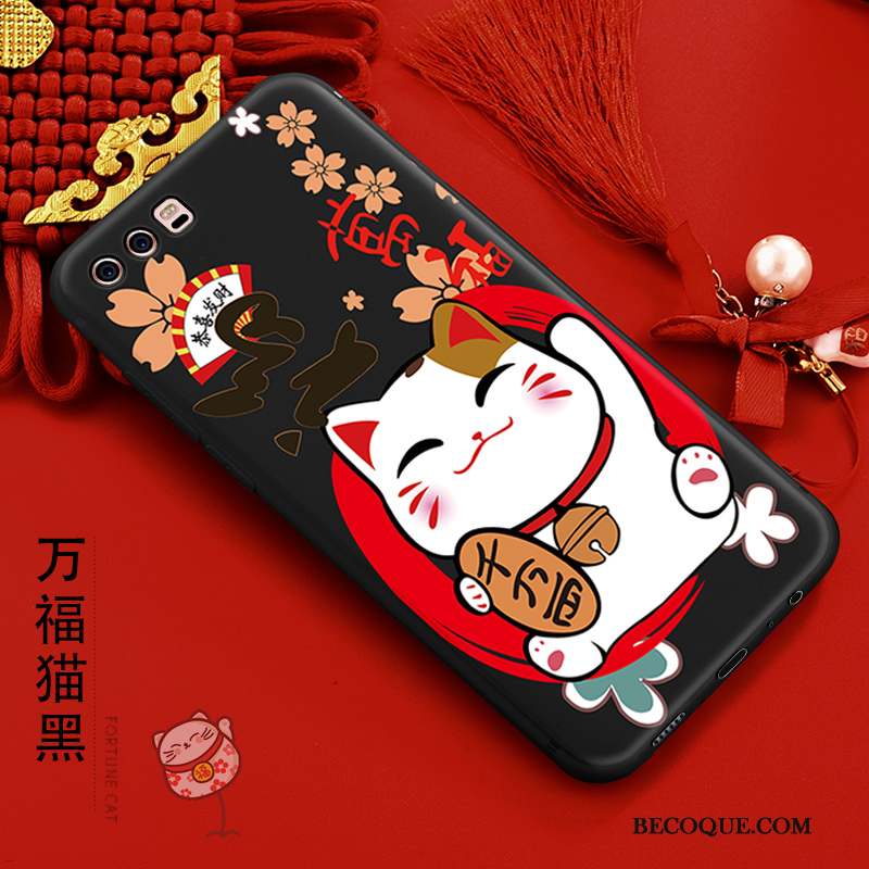 Huawei P10 Coque Richesse Protection Rouge Chat Silicone Fluide Doux