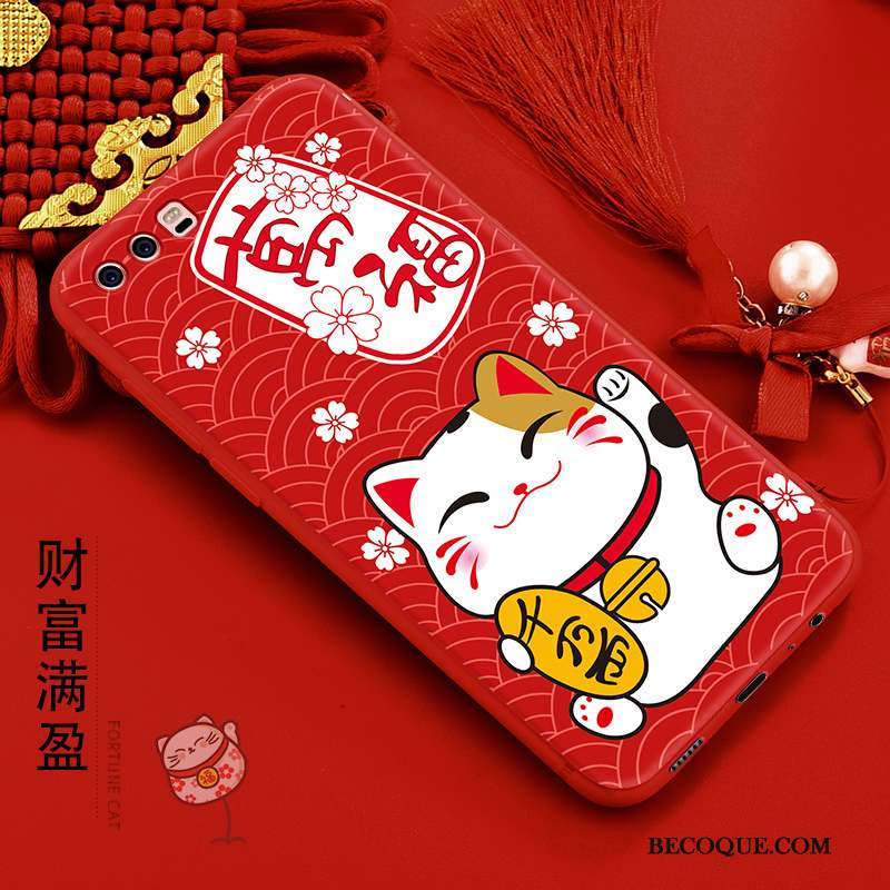Huawei P10 Coque Richesse Protection Rouge Chat Silicone Fluide Doux