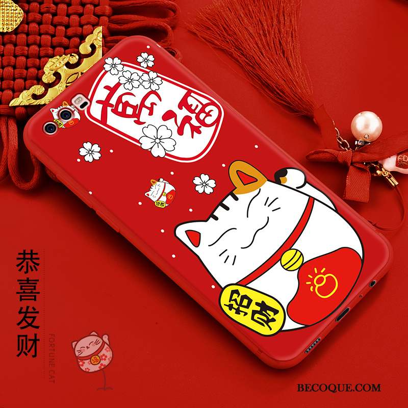 Huawei P10 Coque Richesse Protection Rouge Chat Silicone Fluide Doux