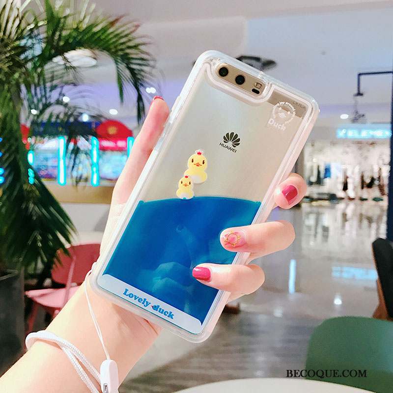 Huawei P10 Coque Transparent Bleu Couler Canard Liquide