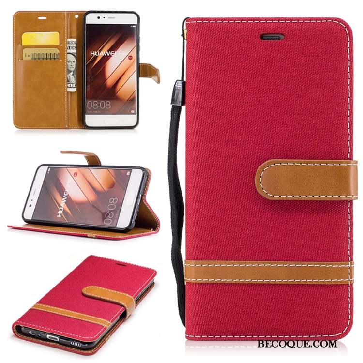 Huawei P10 Coque Étui En Cuir Téléphone Portable Portefeuille Carte Rouge Incassable