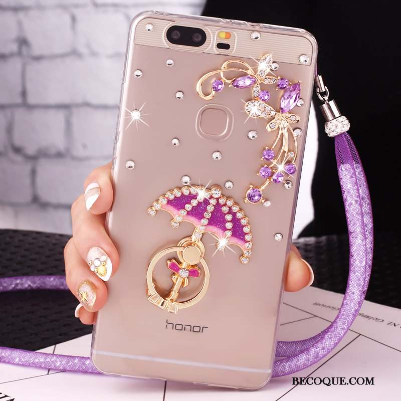 Huawei P10 Lite Coque Ornements Suspendus Protection Jeunesse Strass Violet Tendance