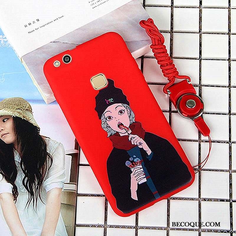 Huawei P10 Lite Coque Rouge Protection Jeunesse Ornements Suspendus Dessin Animé Étui