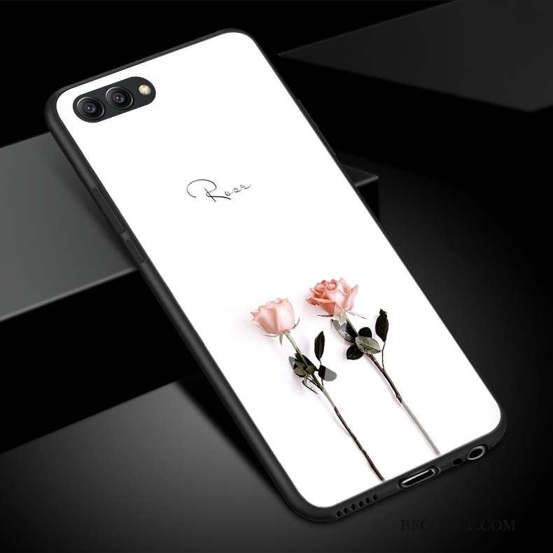 Huawei P10 Plus Blanc Rose Silicone Simple Verre Coque De Téléphone