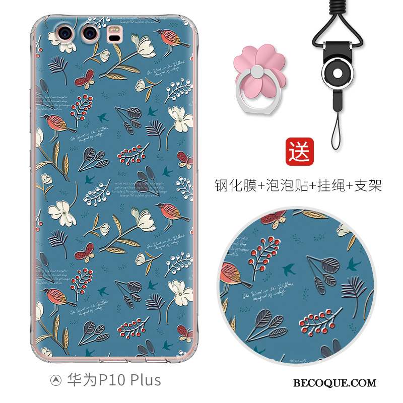 Huawei P10 Plus Coque Charmant Fluide Doux Bleu Clair Silicone Dessin Animé Gaufrage