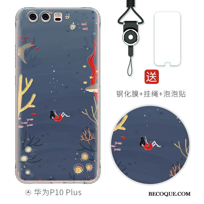 Huawei P10 Plus Coque Charmant Fluide Doux Bleu Clair Silicone Dessin Animé Gaufrage