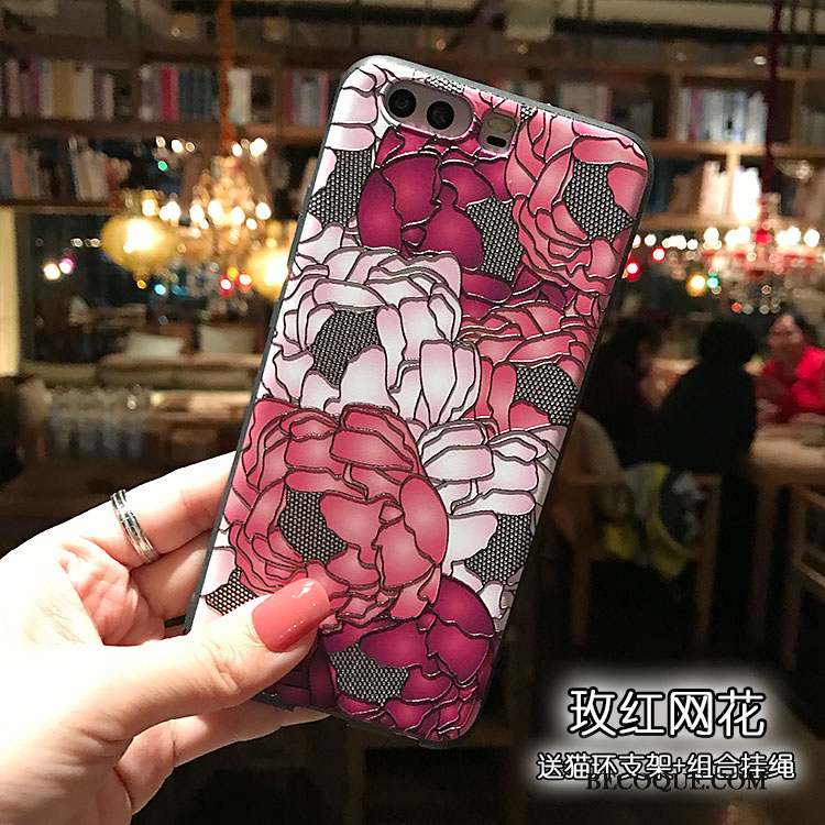 Huawei P10 Plus Coque Fleur Support Fluide Doux Bleu Noir Délavé En Daim