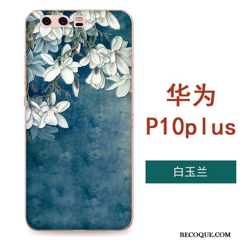 Huawei P10 Plus Coque Fleurs Silicone Tout Compris Art Gaufrage Fluide Doux