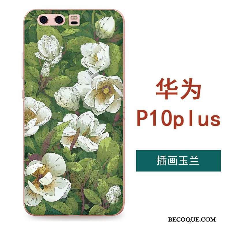 Huawei P10 Plus Coque Fleurs Silicone Tout Compris Art Gaufrage Fluide Doux