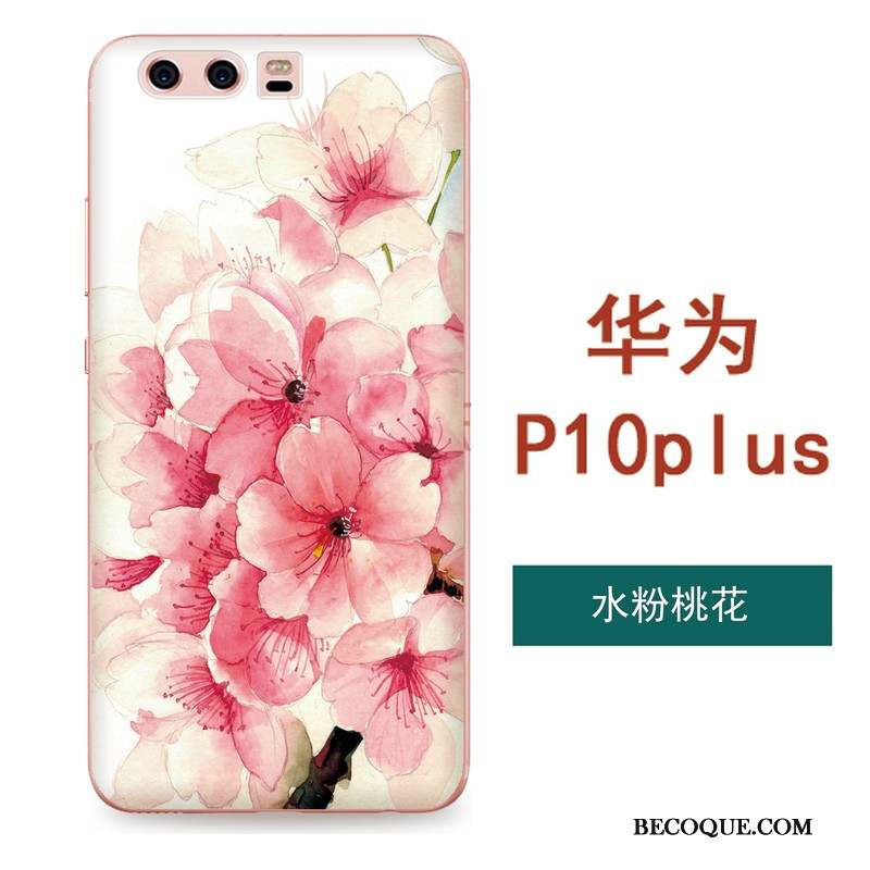 Huawei P10 Plus Coque Fleurs Silicone Tout Compris Art Gaufrage Fluide Doux