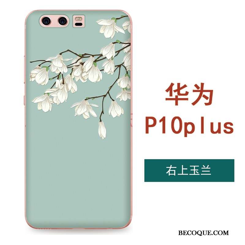 Huawei P10 Plus Coque Fleurs Silicone Tout Compris Art Gaufrage Fluide Doux