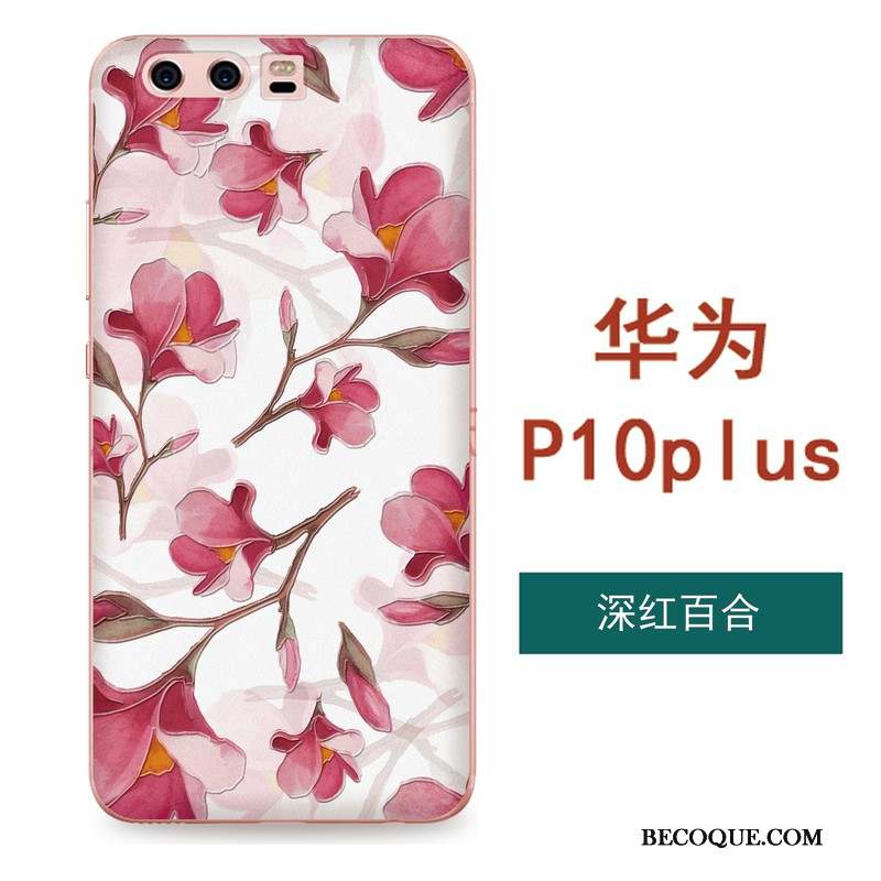 Huawei P10 Plus Coque Fleurs Silicone Tout Compris Art Gaufrage Fluide Doux