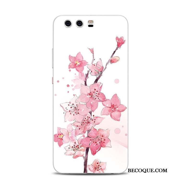 Huawei P10 Plus Coque Gaufrage Rose Support Silicone Fluide Doux Tout Compris