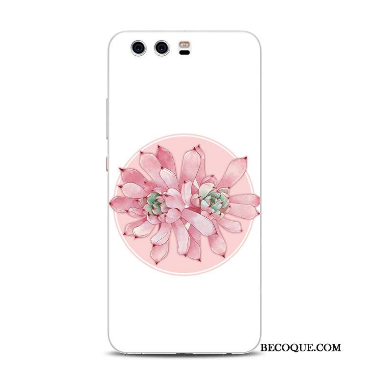 Huawei P10 Plus Coque Gaufrage Rose Support Silicone Fluide Doux Tout Compris