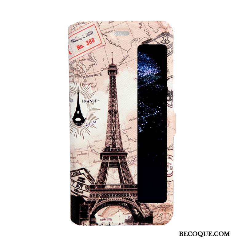 Huawei P10 Plus Coque Housse Protection Dessin Animé Étui Peinture Ouvrir La Fenêtre