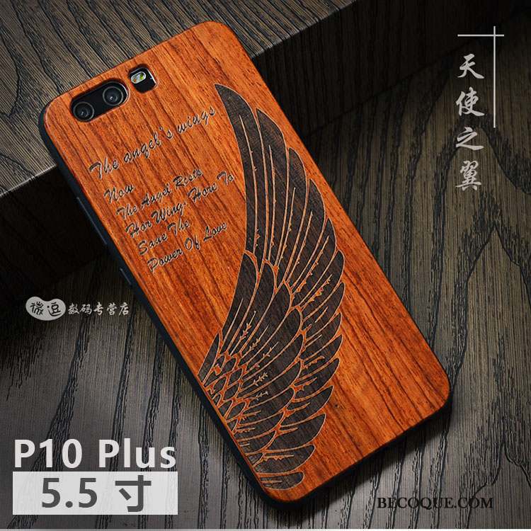 Huawei P10 Plus Coque Protection En Bois Simple Personnalité Étui Incassable